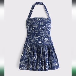 Nwt Abercrombie & Fitch Emerson Drop Waist Halter Navy Nautical Mini Dress XS